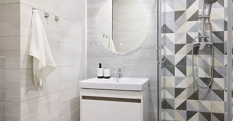 Modern Small Bathroom Walk-In Shower Remodel in Clare